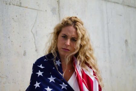 BLOND GIRL ANGRY WITH PRESIDENTの写真素材