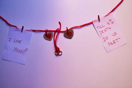 clothesline with love phrases for lifeの写真素材