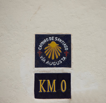 Sign of the Camino de Santiago. Kilometer 0 departure from Cadiz in Andalusia, Spain.の写真素材