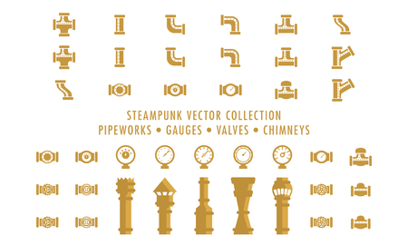Steampunk Collection Isolated - Pipeworks, Gauges & Chimneysのイラスト素材