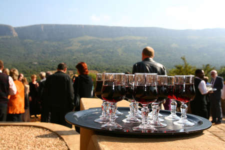 Glasses of wine after a wedding celebrationの写真素材