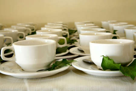 rows of tea cupsの写真素材