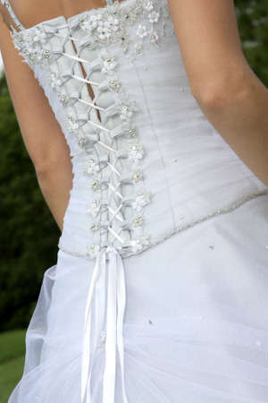 The back of a brides wedding dressの写真素材
