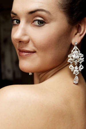 A bride looking over her shoulderの写真素材