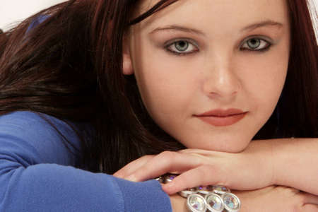 A woman lying on the floor の写真素材