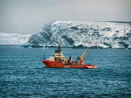 a supply boat that delivers supplies to offshore oil rigsの写真素材