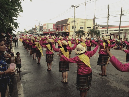 Many people dance on the road in Songkran festivalの素材