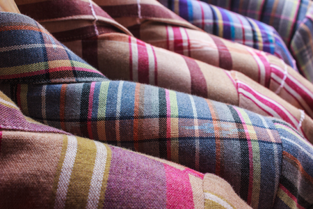 colorful shoulder shirt arranged in an orderly mannerの写真素材