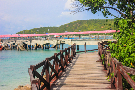 wooden bridge around the coast of islandの写真素材