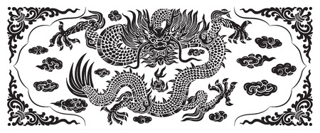 black dragon with cloud and line chineseのイラスト素材