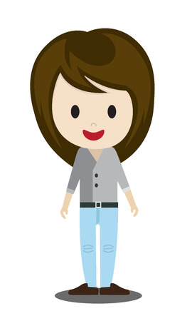 cute cartoon illustration of young people in stylish casual clothesのイラスト素材