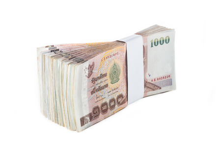 Thai baht banknotes on white background