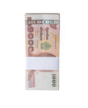 Thai baht banknotes on white backgroundの写真素材