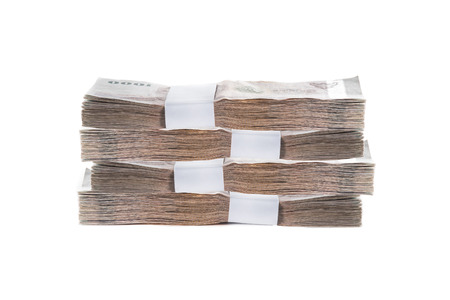 Thai baht banknotes on white backgroundの写真素材