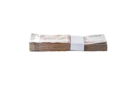 Thai baht banknotes on white backgroundの写真素材