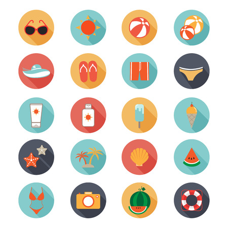 flat icons vector collection with long shadow of traveling, tourism and vacation theme. Isolated on white backgroundのイラスト素材