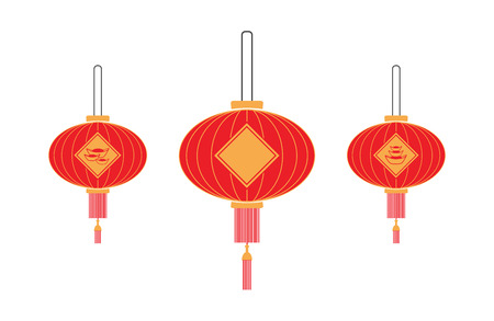 Happy Chinese new year. Festive red lanterns on a white background. Vector illustration.のイラスト素材