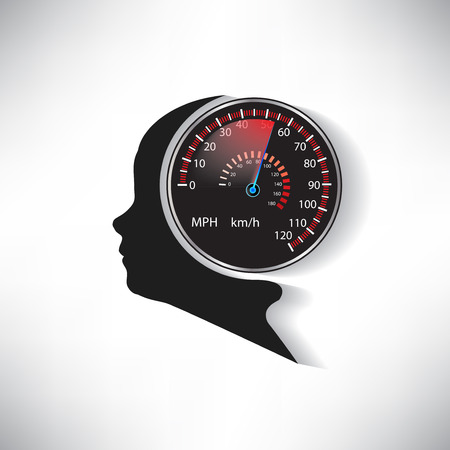 The speed of the human brain compared to car speedometer vectorのイラスト素材