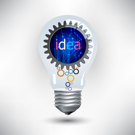 Light bulb and gears, mechanism work for idea concept, illustration vectorのイラスト素材