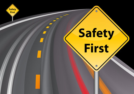 safety first sign, road background vectorのイラスト素材