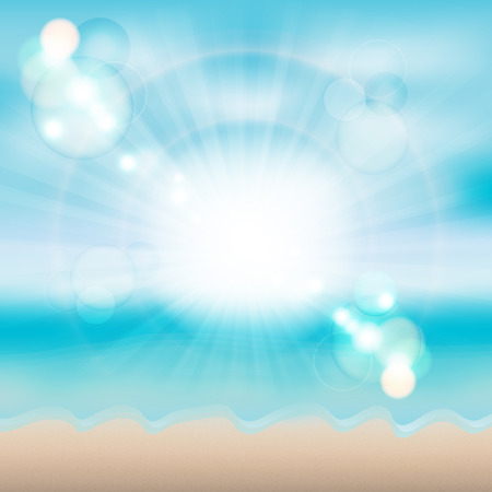 bright sky with sea and beach sunny summer tropical background vector illustrationのイラスト素材