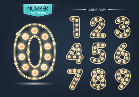 Number lamp template, set of numbers logo or icon, for happy new year concept, vector Illustrationのイラスト素材