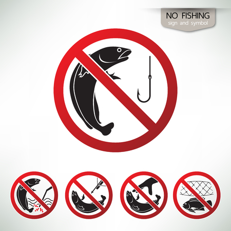 Set of no fishing sign and symbol vector illustrationのイラスト素材