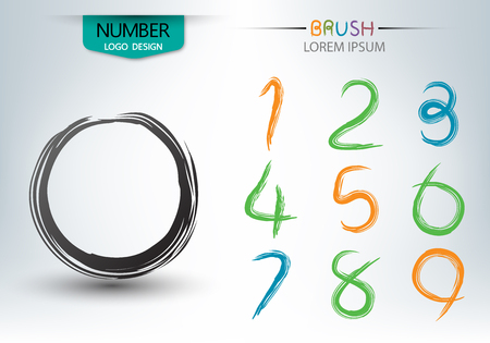Set of numbers written with a brush abstract sign vector illustrationのイラスト素材