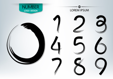 Set of numbers written with a brush vector illustrationのイラスト素材