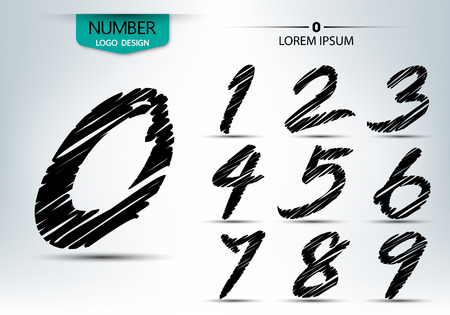 Set of numbers written with a brush scribble shape vector illustrationのイラスト素材