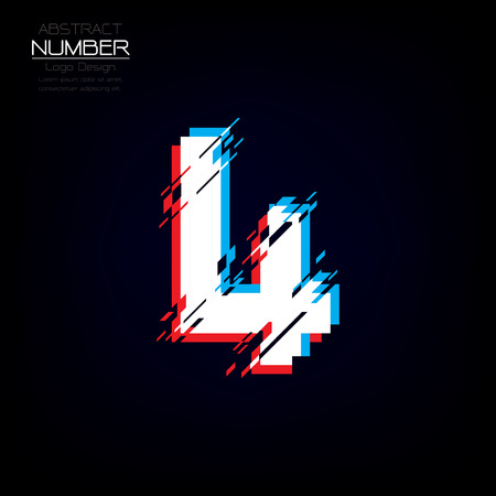 Modern glitch number four template, abstract distortion of character with broken pixels and noise, Vector illustrationのイラスト素材