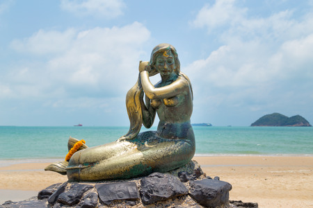 The Golden Mermaid Statue in Songkhla Province, Thailandの写真素材