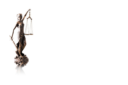 Lady justice or Themis with reflection isolated on white background and space for textの写真素材