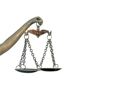 Lady Justice's and holding Scale of Justice isolated on white background and space for textの写真素材