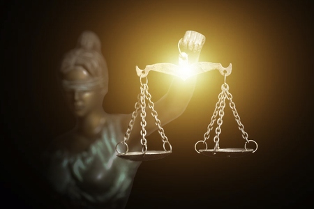 Lady Justice on emerald backgroundの写真素材