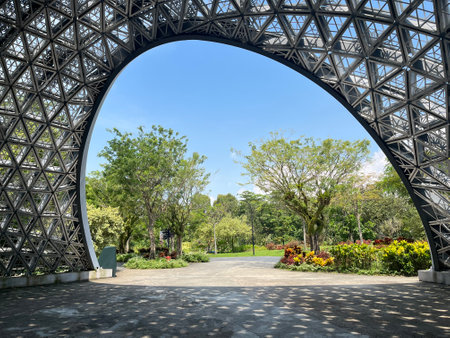 The Eiffel Tower is a wrought iron structure in Paris, France.の写真素材
