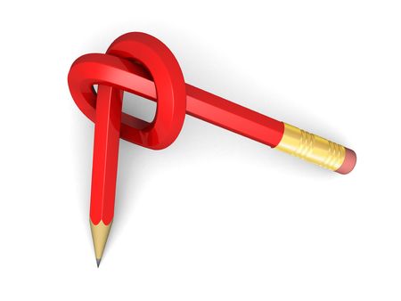 Red graphite pencil with knot (3d render)の写真素材