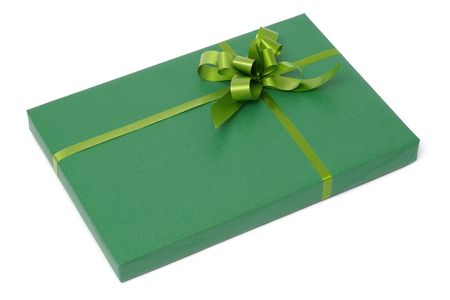 Perspective view of an isolated green gift boxの写真素材