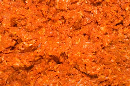 Texture of minced meat, fresh mince with condiments
