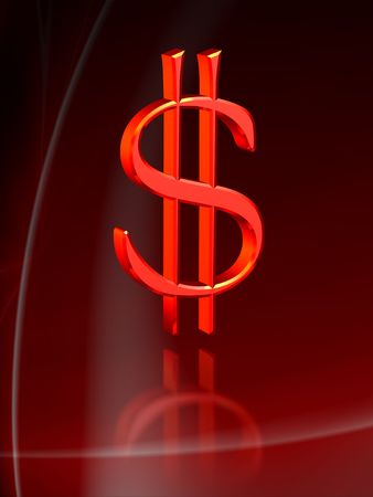 Red dollar sign on a reflective surface and abstract backgroundの写真素材