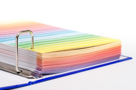 Open product catalog with colorful removable pagesの写真素材