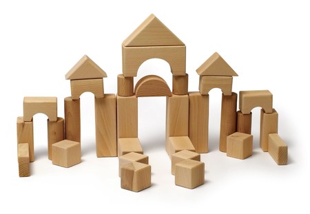 Construction toy made of wooden blocksの写真素材
