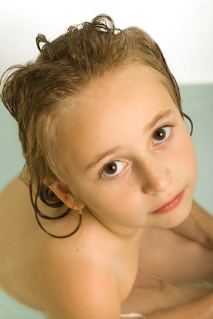 Little child's portrait in bathの写真素材