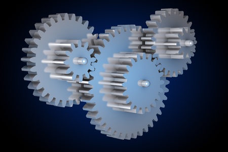 3d render of rotating gears in black environmentの写真素材