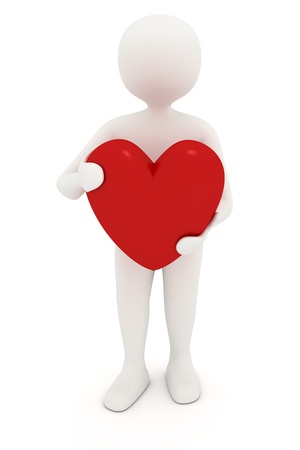 3d man holding heart in his handsの写真素材