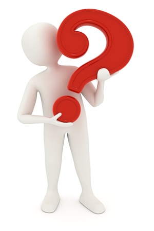 3d man holding big red question markの写真素材