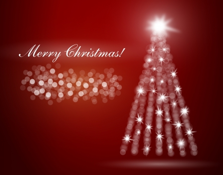 Merry Christmas illustration with blurry light glows and tree with star on topのイラスト素材