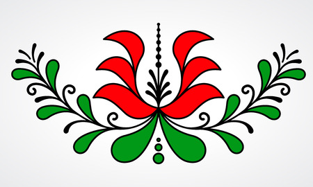 Traditional Hungarian floral motif with stylized leaves and petalsのイラスト素材