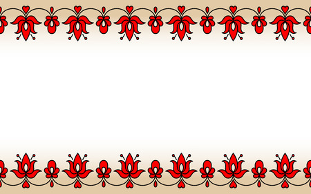 Horizontally seamless band with red traditional Hungarian floral motivesのイラスト素材
