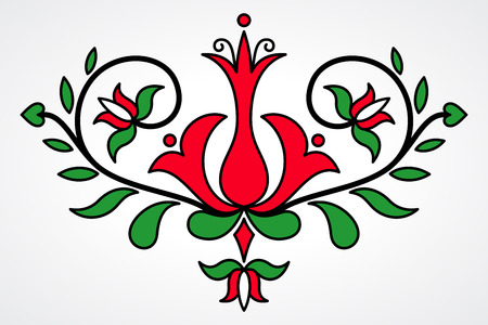 Traditional Hungarian floral motif with stylized leaves and petalsのイラスト素材
